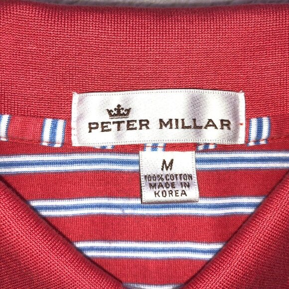 Peter Millar Mens Polo Shirt Medium Striped Top Red Ridgewood 100% Cotton Casual - Picture 3 of 12
